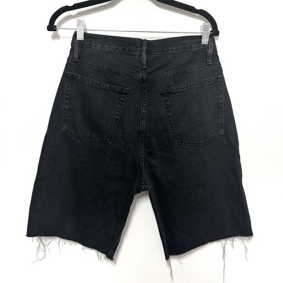 NWT Frame Denim High Rise Bermuda Inkwell Jean Shorts- Raw Hem Black Denim - Picture 6 of 8